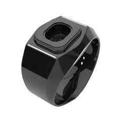 Black smart ring with square face isolated on transparent background