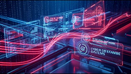 Animated visual of cyber security interface showcasing data streams and systems. Concept of digital protection, technological advancement, and information security. - Powered by Adobe