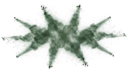 Green powder explosion isolated on a transparent background burst cloud particles