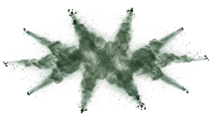 Green powder explosion isolated on a transparent background burst cloud particles