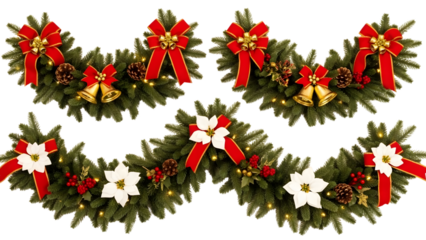 Christmas wreath with red bows and white flowers