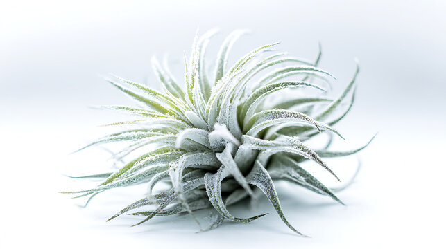 Close-up of a Frosty Tillandsia Air Plant on White
