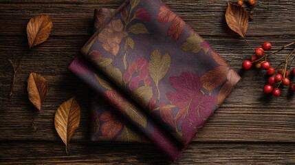 Linen cloth folded on a dark rustic wooden table