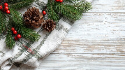Linen cloth folded on white rustic wooden table