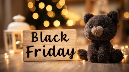 Black kawaii plush with Black Friday sign