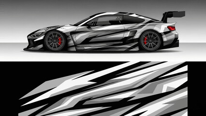 Sleek High Performance Racecar with Bold Black and White Graphics.