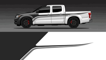 Sleek white pickup truck displayed against abstract geometric background.