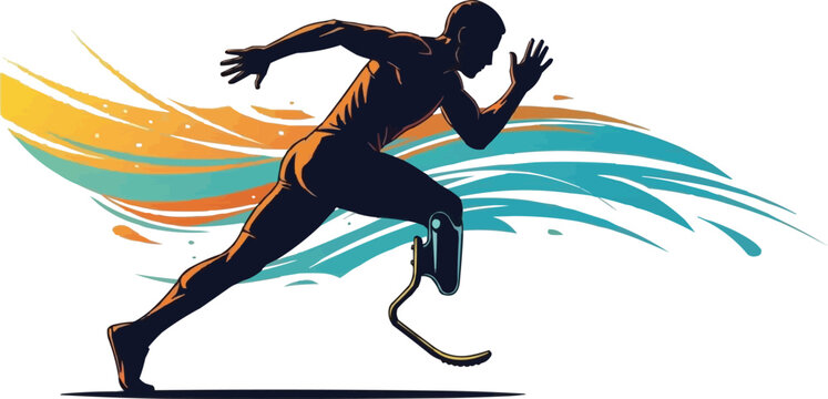 Vector Illustration of Specially abled Soccer motion I Disabled Athlete Running, Paralympic Sprinter Illustration 