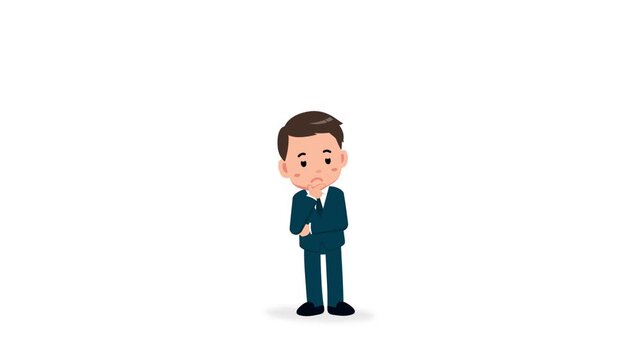business man thinking Cartoon businessman thinking with question marks then getting a bright idea with a light bulb