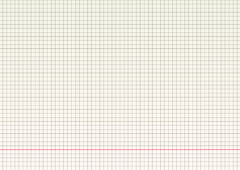 Seamless Vector Grid Paper Background With Red Margin Line. Clean Checkered Notebook Page For Math, Planning, And Education Concepts.