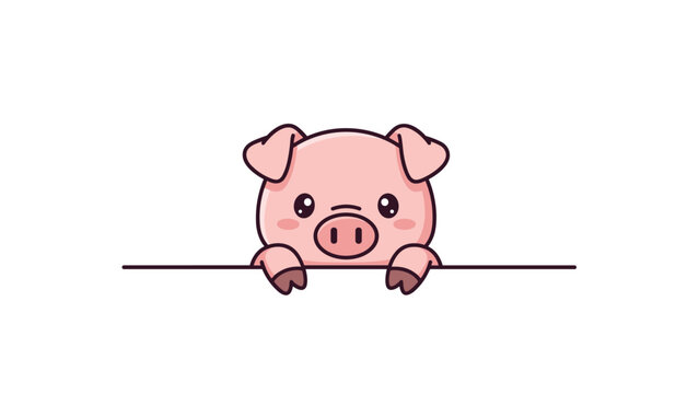 Adorable kawaii pig or piglet cartoon character peeking over a line, with a cute face and paws visible on a white background.