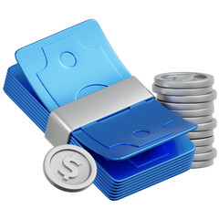 Realistic Rendered Stacked Money and Coin Illustration, Business Finance Concept
