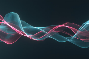 Vibrant pink and blue neon light waves on dark background for tech designs