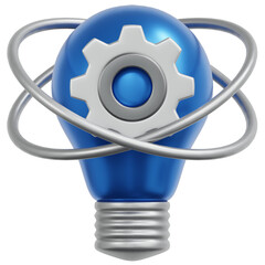 Realistic 3D Light Bulb with Gear and Orbit, Innovation Concept Icon