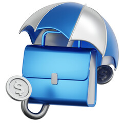 Modern 3D Rendering Briefcase Under Umbrella Financial Protection Illustration
