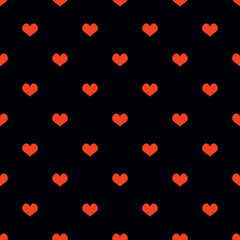 Tile vector pattern with red and white hearts on black background