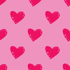 Tile vector pattern with pink hearts on pastel background