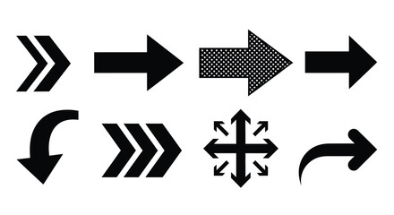 Black Arrow Icons Set for Directional Signs and Navigation Symbols