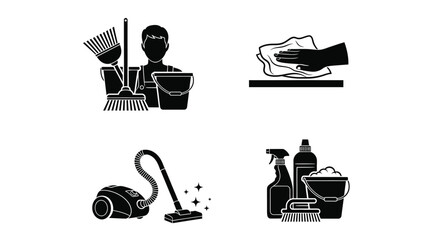 Cleaning Services Icons Set with Tools and Supplies