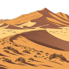 Desert landscape with brown and orange sand dunes and sparse vegetation © mukul