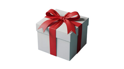 Obraz premium A white gift box with a red ribbon and bow