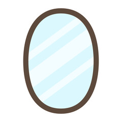 Oval mirror hanging on wall with a simple design and light reflections