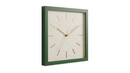 Isolated Square Wall Clock with Green Frame, Decorative Timepiece for Modern Home or Office Decor