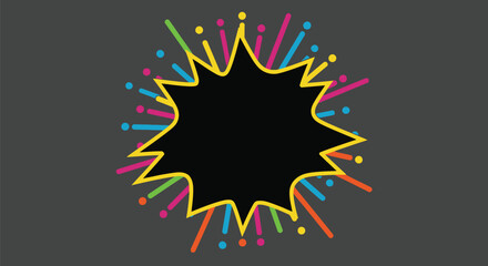 Colorful Explosion Shape with Multicolored Lines and Dots on Dark Background