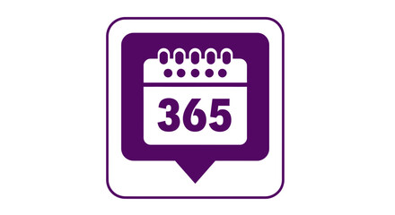 A calendar icon displays the number 365 inside a purple speech bubble.