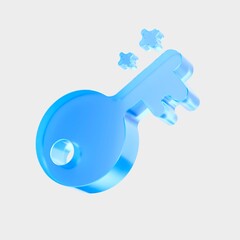 Plakat 3D Glass Key Icon, Secure Access and Authorization Concept. Liquid Glass design icon, a trending glass icon for graphic design, UI, UX interfaces, and 3D illustration.