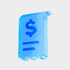 3D Glass Financial Document Icon, Invoice and Payment Record Concept. Liquid Glass design icon, a trending glass icon for graphic design, UI, UX interfaces, and 3D illustration.