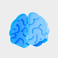 3D Glass AI Brain Icon, Machine Learning and Neural Network Concept. Liquid Glass design icon, a trending glass icon for graphic design, UI, UX interfaces, and 3D illustration.