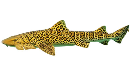 Isolated leopard shark lying sideways, exotic tropical spotted sea animal, sea ocean fish