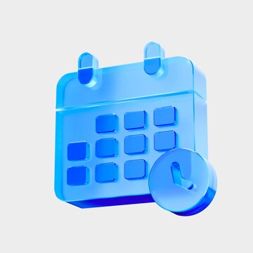 3D Glass Calendar Clock Icon, Schedule and Time Management Concept. Liquid Glass design icon, a trending glass icon for graphic design, UI, UX interfaces, and 3D illustration.