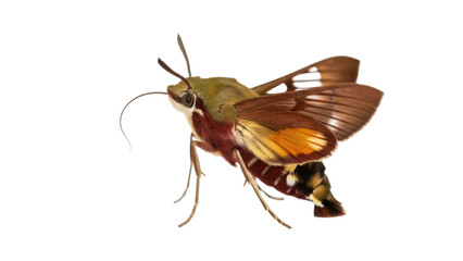 Isolated Hummingbird Clearwing Moth, also called Hemaris thysanus, beautiful insect with wings