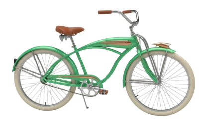 Isolated cruiser bicycle on display, classic bike with step-through frame, vintage, green