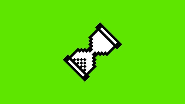 Pixel art hourglass loading cursor icon animation. Microsoft windows 95. Retro 8-bit computer sandglass loop video. Download, load, upload, install, processing time seamless animation
