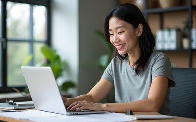 Middle age asian woman working on documents data at contemporary office. High quality
