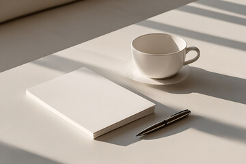 productivity journal, basic goal planner with pen, soft morning glow, inspiring january vibes