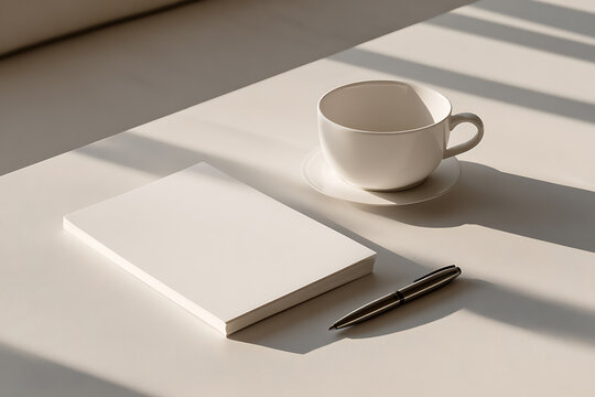 productivity journal, basic goal planner with pen, soft morning glow, inspiring january vibes