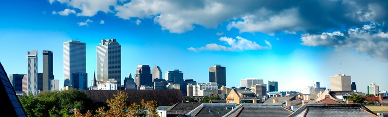 Obraz premium Aerial panorama of New Orleans highlighting skyline, river, and urban environment