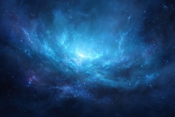 Fototapeta premium Glowing blue nebula with twinkling stars in a serene cosmic landscape