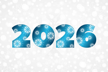 2026 Happy New Year gradient sign for decoration. Christmas snow pattern, snowflake background. Illustration for decoration, celebration, design, greeting, winter holiday