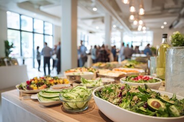 Healthy organic gluten-free salads on a catering table at a corporate event
