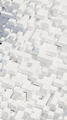 Minimalist 3D render of white cubes forming a textured undulating surface for modern tech or architectural design projects, 3d rendering