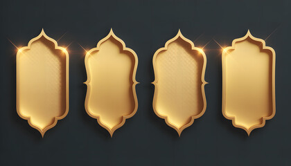 Ramadan sale poster with empty golden islamic frame labels, luxury geometric arabesque mockup background