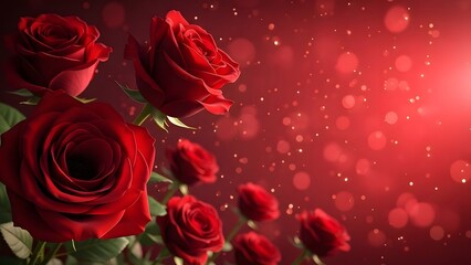 Elegant deep red roses with soft bokeh and sparkling lights