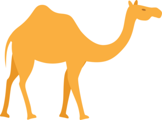 Desert camel stands gracefully, showcasing distinctive hump and long legs in flat vector illustration.