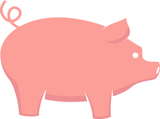 Pink pig illustration showcases simple design, clean lines, side view, ideal for children's graphics or farm-themed projects.