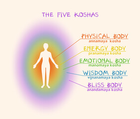 5 Koshas Human Body Layers Yoga Colorful Diagram